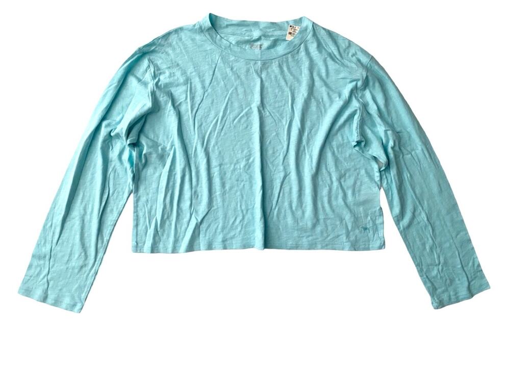 PINK Victoria's Secret Nwt Long Sleeve Cotton Cropped Aqua Tee T Shirt Large